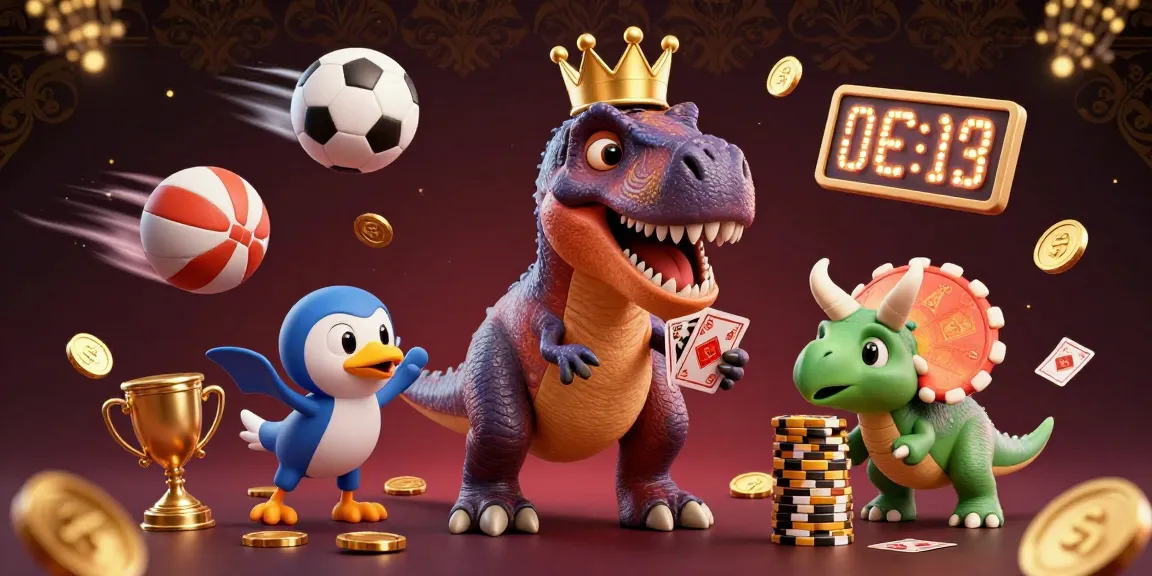Experience thrilling gambling with qq88368 in a dynamic casino scene featuring charming dinosaurs.