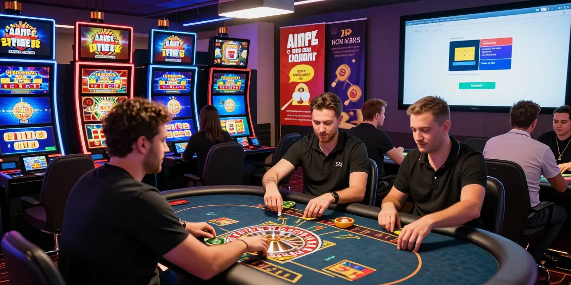Giocatori che si divertono con vari giochi su una piattaforma di casino non AAMS online colorata, con croupier dal vivo e bonus entusiasmanti.