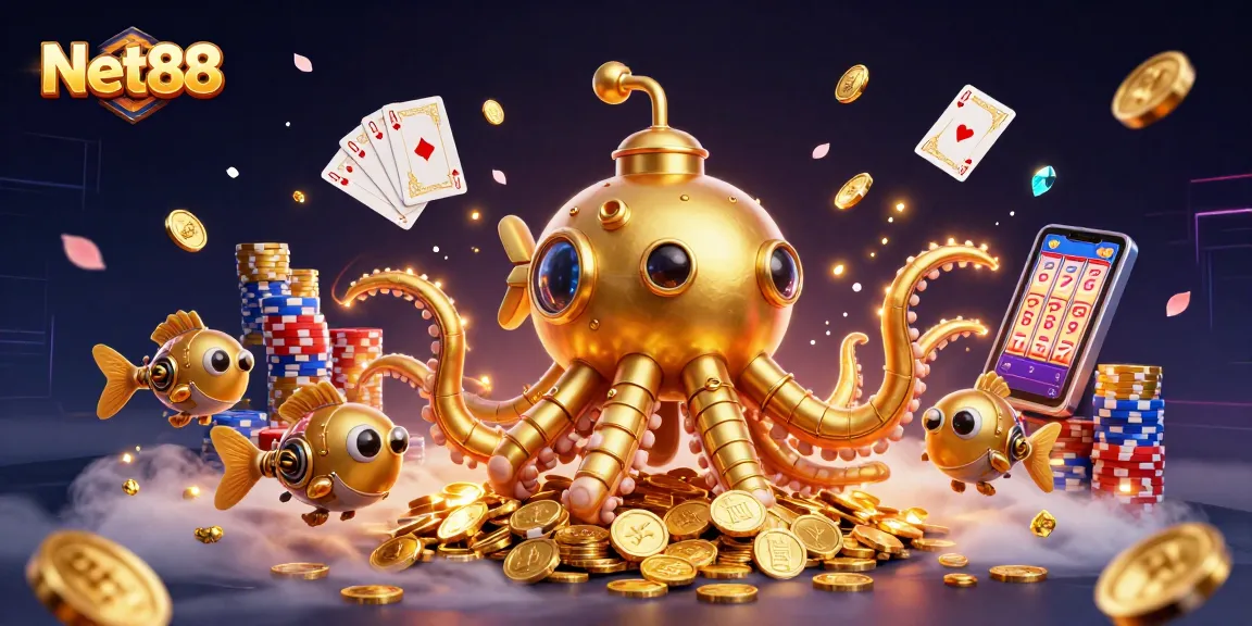 Spin to win at Net88 with a vibrant 3D illustration showcasing exciting casino elements.