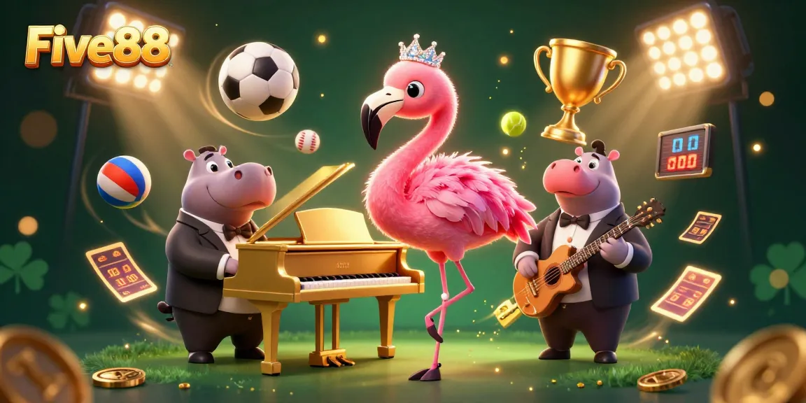Experience the excitement of Five88 casino with vibrant 3D characters and dynamic sports elements.