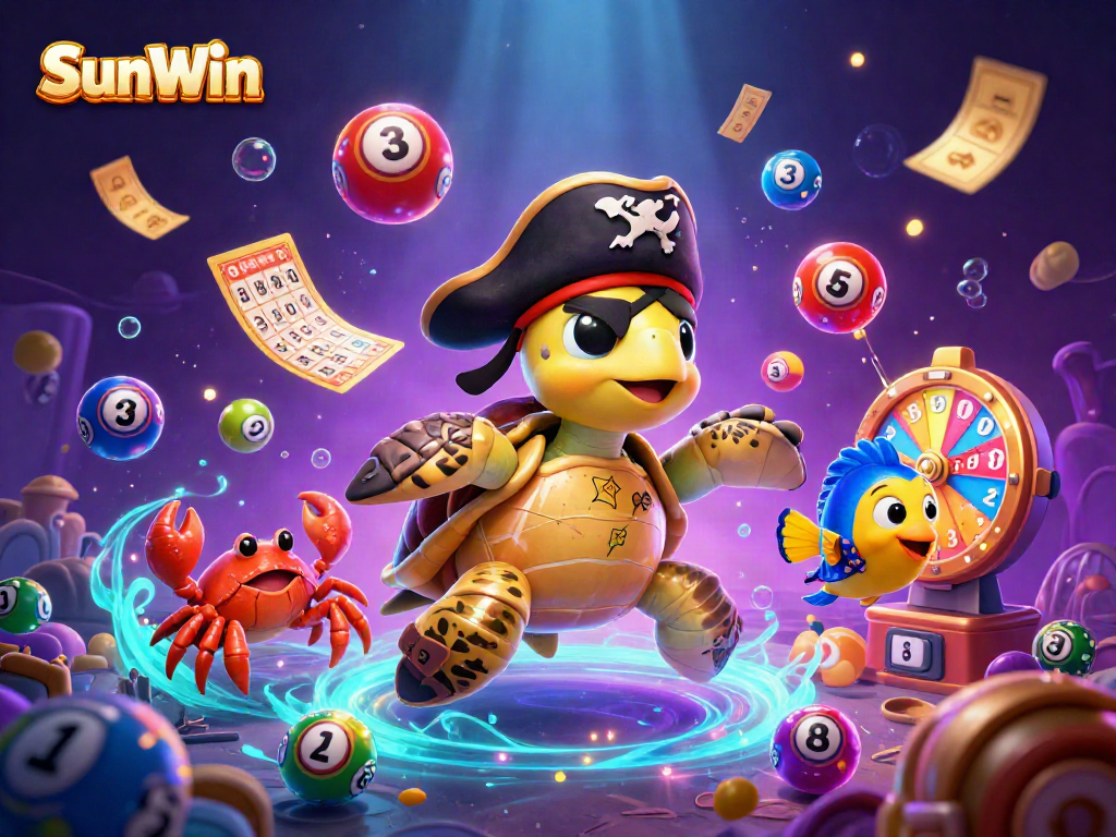 Experience the thrilling world of SunWin with a vibrant 3D pirate scene filled with colorful casino elements!