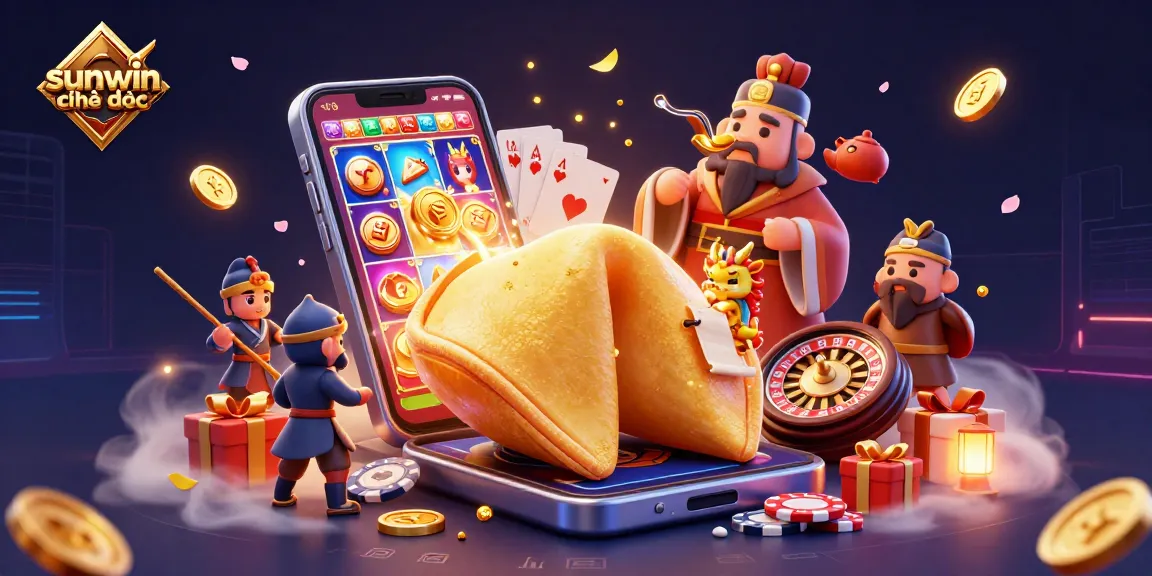 Experience vibrant gaming with sunwin chính thức as golden fortune cookies and treasures surround players.