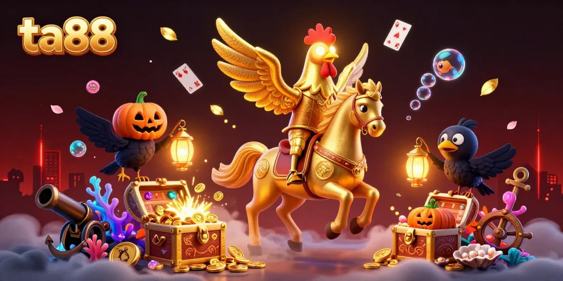 Experience the excitement of ta88 with a golden rooster in a vibrant casino scene.