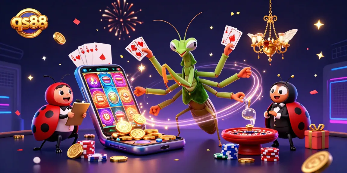 Engage in thrilling gaming action with qs88's ultra-detailed illustration showcasing a dynamic casino scene filled with excitement.