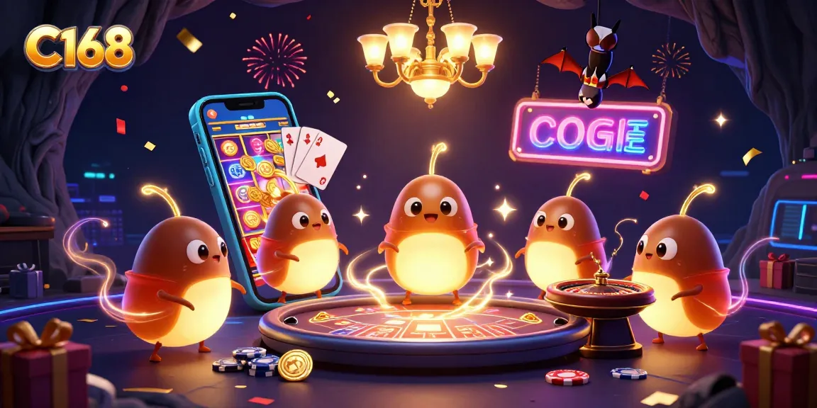 Experience the vibrant energy of C168's illuminated casino scene filled with glowworms and a bat dealer.