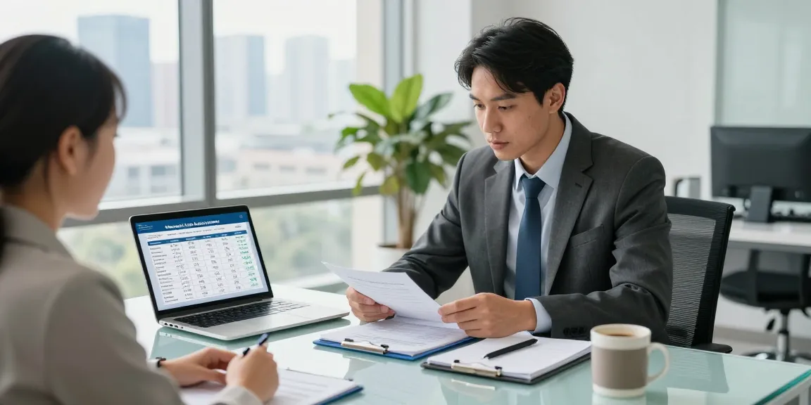 Consultation on merchant cash advance rates with financial advisor in modern office setting.
