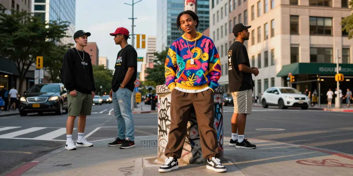 Felpa trapstar indossata in un contesto urbano, abbinata a pantaloni casual e scarpe trendy.