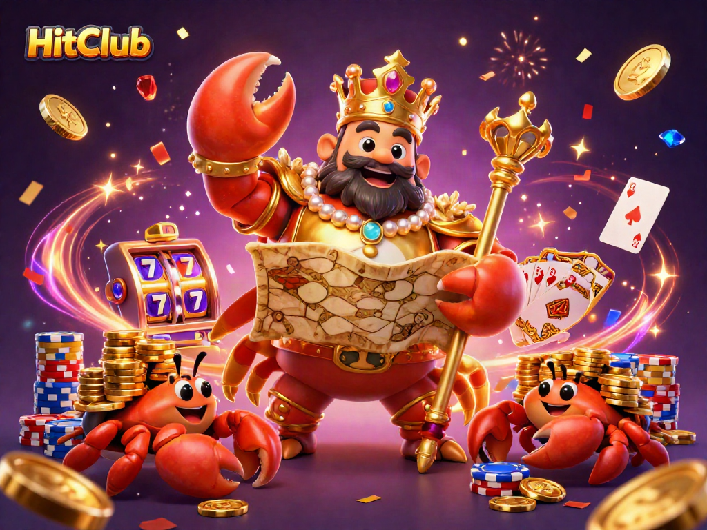 Engage with HitClub's exciting slots experience featuring vibrant 3D elements and gold coins.