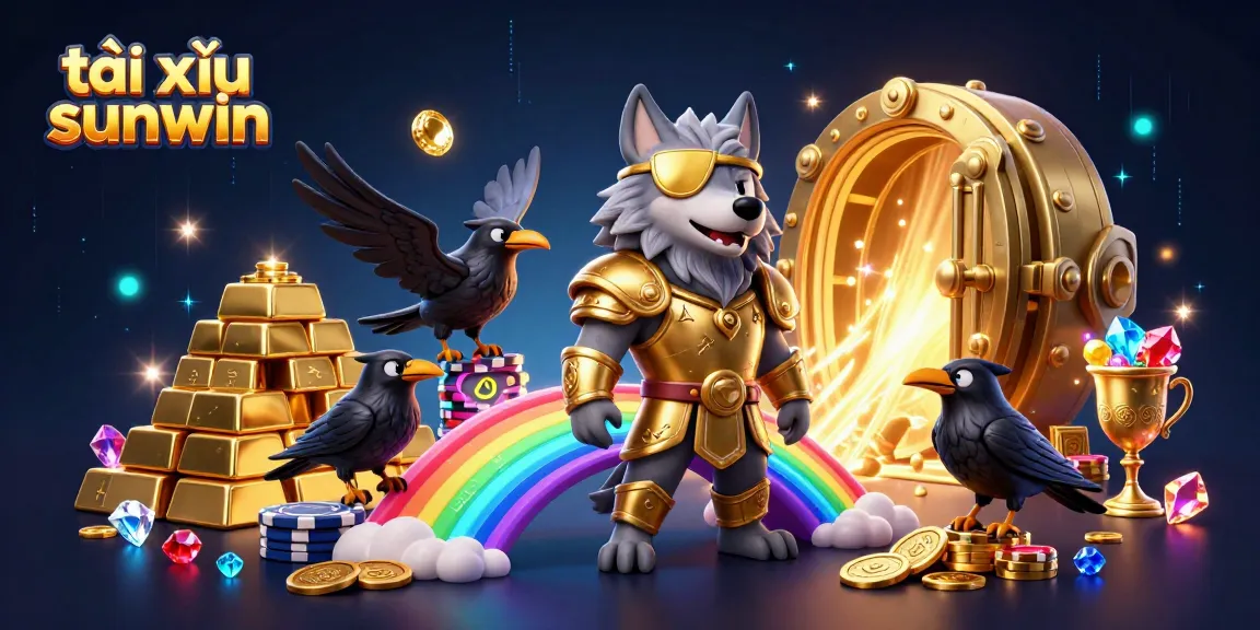 Tài xỉu sunwin gameplay featuring a mythical scene with Odin and ravens amidst a treasure-filled casino landscape.