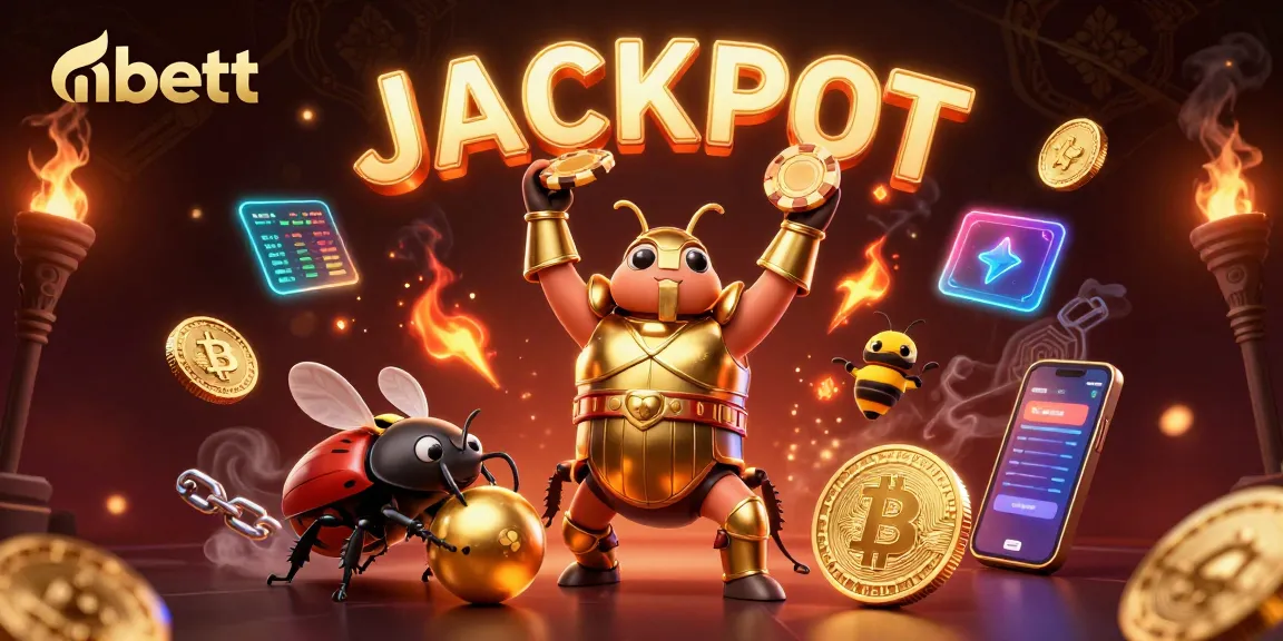 nbett showcases a winning scene with a hercules beetle celebrating amidst vibrant casino elements.