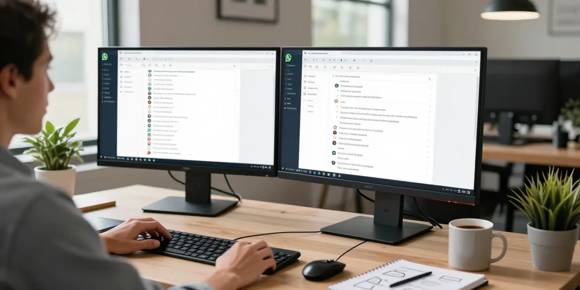 User engaging with WhatsApp電腦版 on desktop in a modern workspace, showcasing efficient communication.