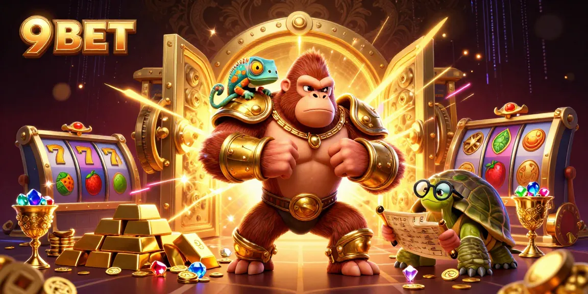 Experience thrilling gaming adventures with 9BET in this vibrant casino-themed illustration.