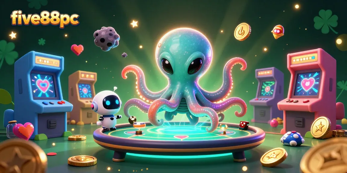 five88pc aliens play poker with asteroids and arcade games in a vibrant casino scene