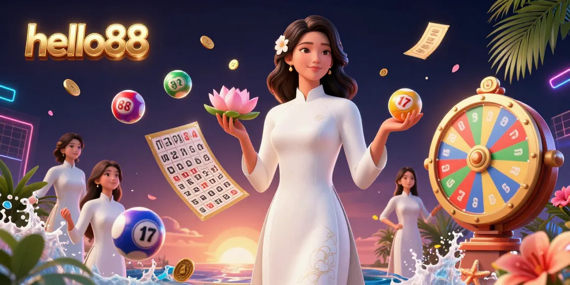 Experience excitement with hello88 and colorful lottery balls in a vibrant casino-themed digital illustration.