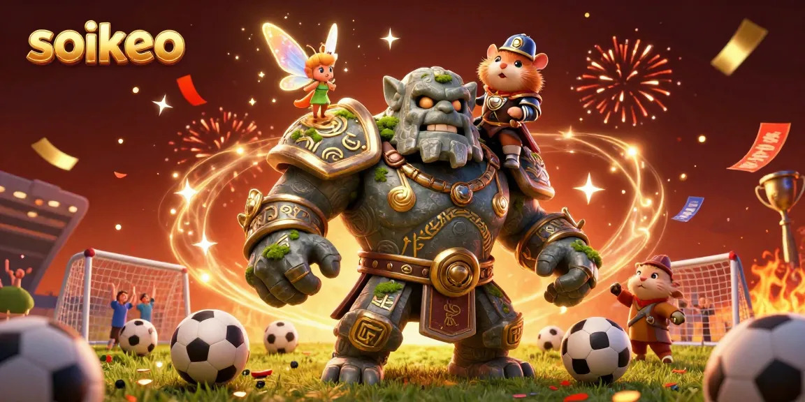 Engage with soikeo for sports betting insights through a dynamic illustration of fantasy characters.