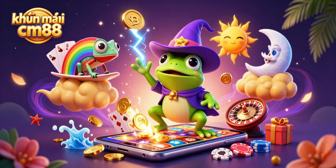 Win big with khuyến mãi cm88 offers in a colorful, dynamic casino-themed illustration.